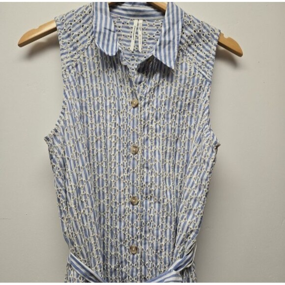 Anthropologie Kismet White & Blue Striped Eyelet Midi Shirt Dress Size 8 Women’s - Picture 5 of 10